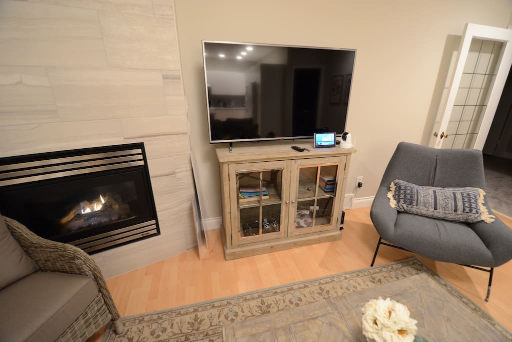 TV and second fireplace.