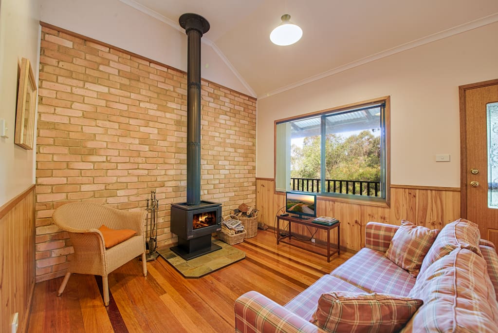 The fireplace in the living area.