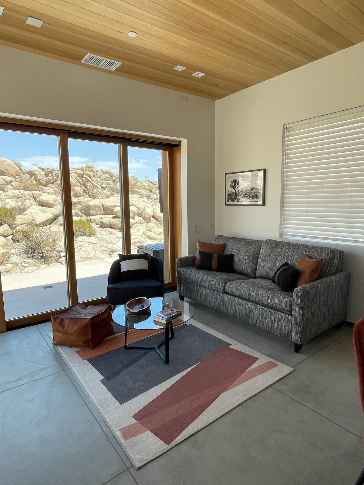 客厅配有舒适的拉出式沙发。景观很棒。