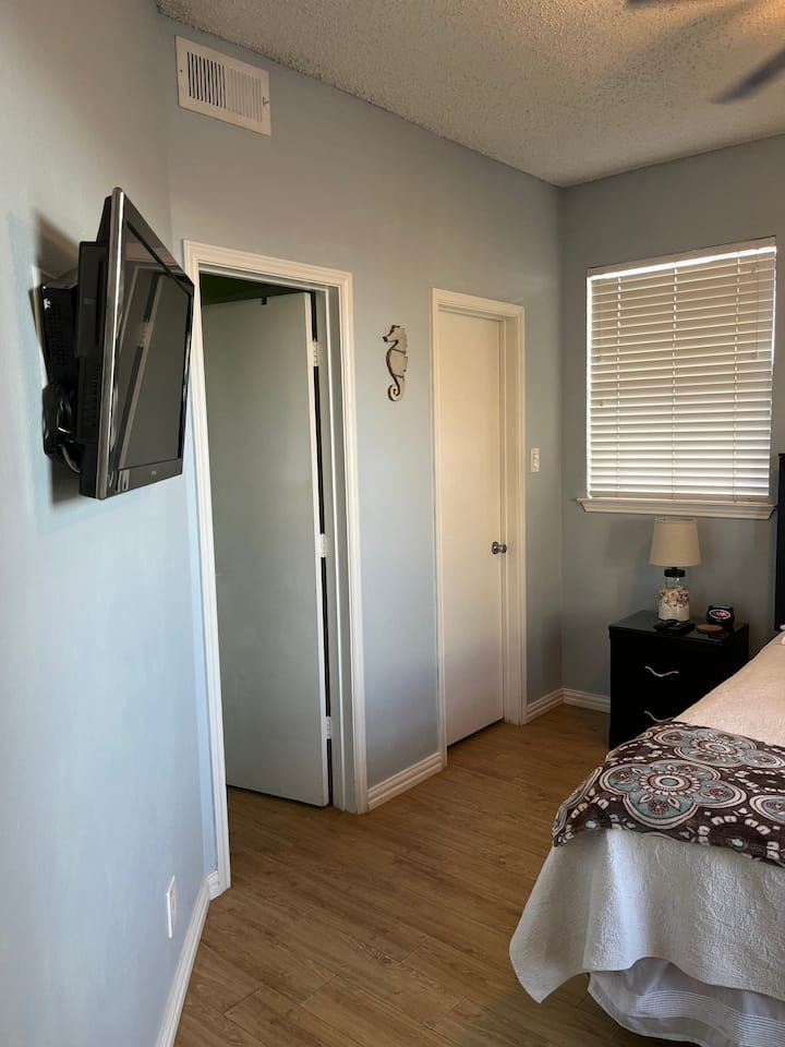 Cable TV in bedroom.