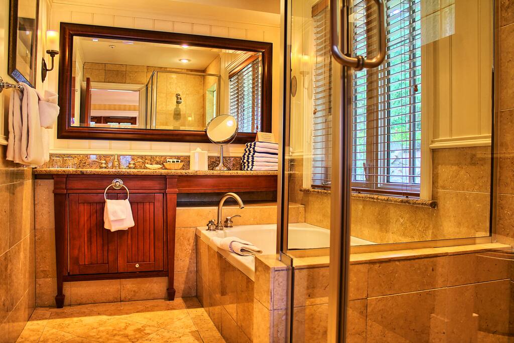 The bathrooms are modern and elegant