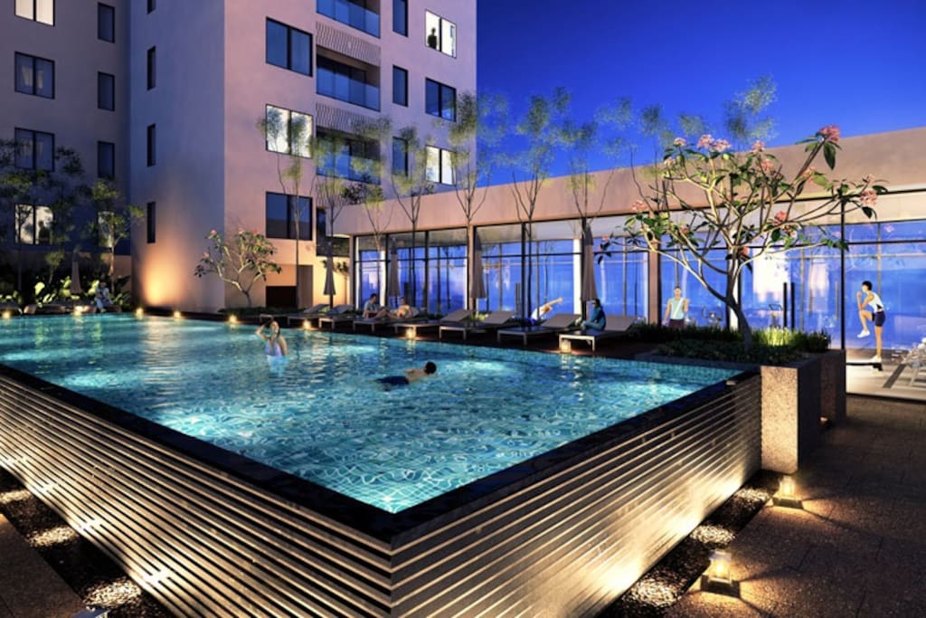 Night time poolview