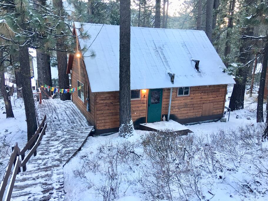 Cozy cabin in the snow