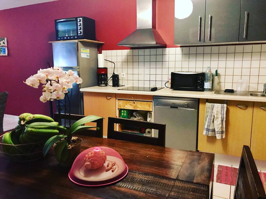 Cuisine avec plaques, four, frigo, lave vaisselle...