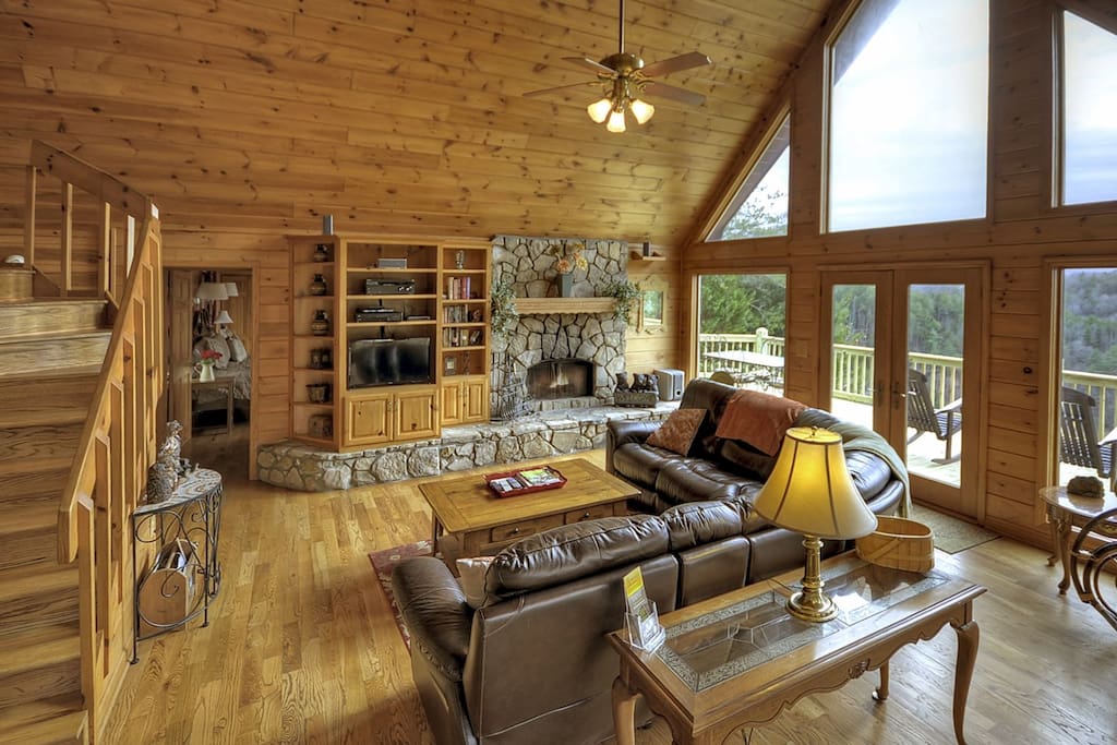 Living Room with Wood Burning Fireplace