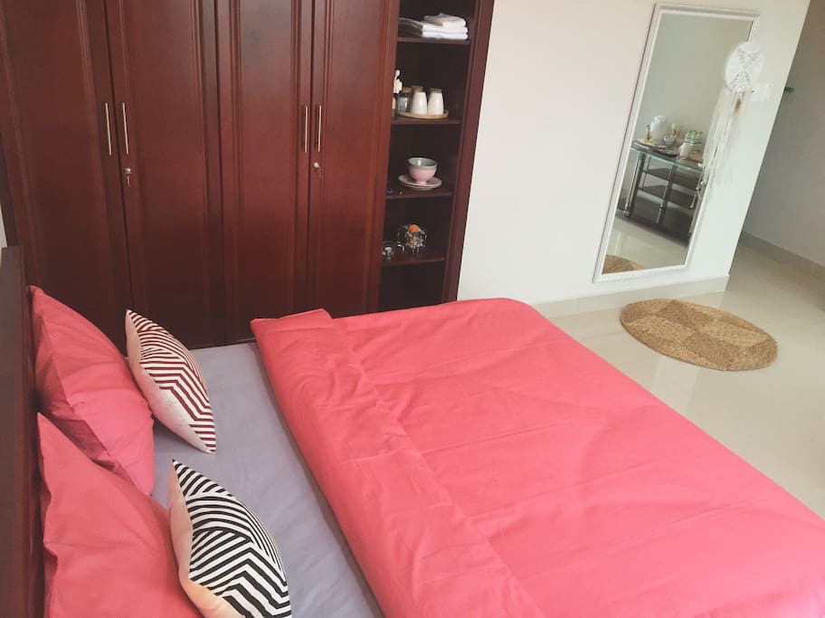 Spacious and plenty of natural lighting, comfort king size bed. Thumps up!
