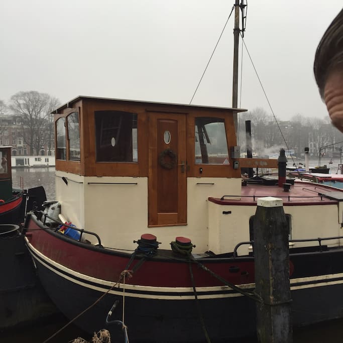 Houseboat cabin and front door.