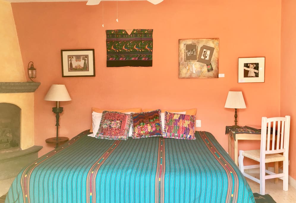 Handwoven bedspread from Guatemala when used as a king.