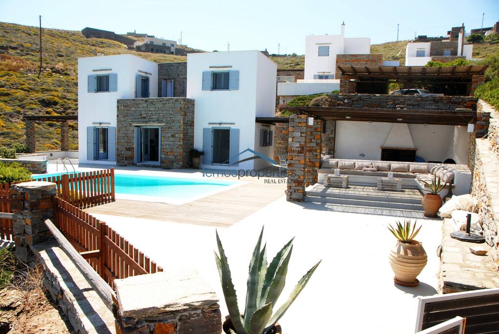 The villa and covered seating area