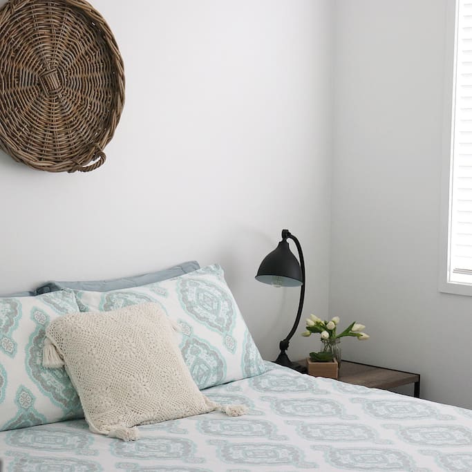 Bedroom number 1 has a comfortable, modern styled Queen size bed. Room is equipped with ceiling fan and built in wardrobe