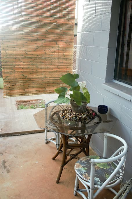 Back patio off of private entrance. It's a lot larger than it looks here.