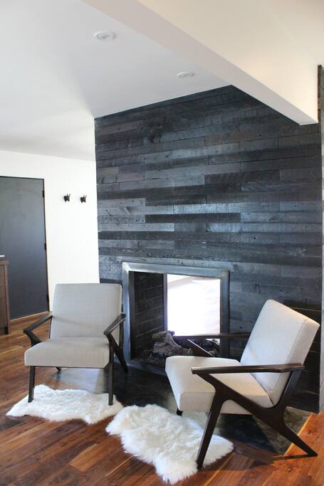 One of two fireplaces