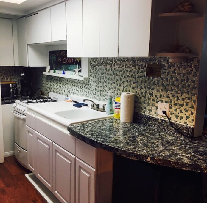 Kitchen/bartop stove, microwave, coffee maker