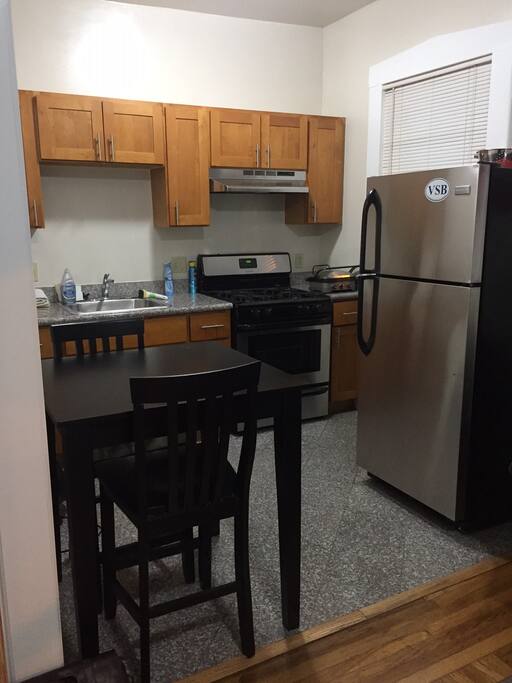 View of the kitchen and dining table