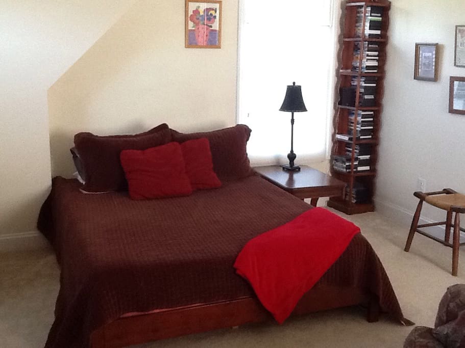 The platform bed is a queen size memory foam, new December 2015.