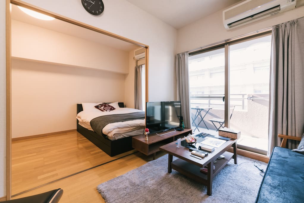 The living room and the bed room. There is a sliding door!!