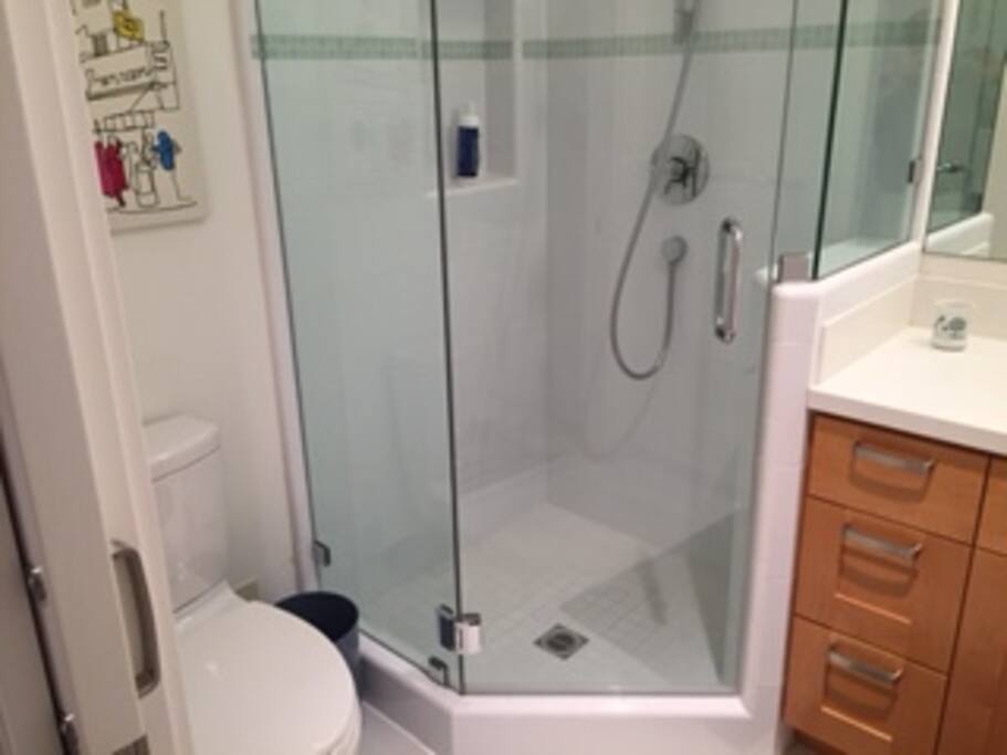 Shower, toilet and sink