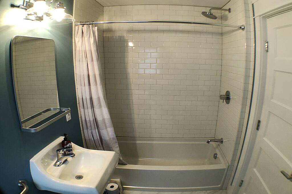 A full-size bath with shower.