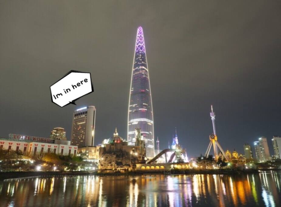석촌호수에서 멀리에서 본 야경!! 집이랑 주변 놀거리 롯데타워 롯데월드가 보이네요~~
