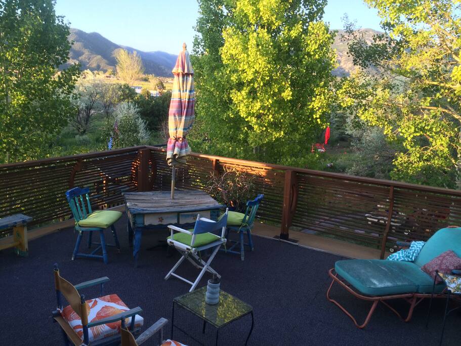 View from the Sunrise deck! The Sangre de Cristos 2 miles away, in the privacy of an Aspen Grove.