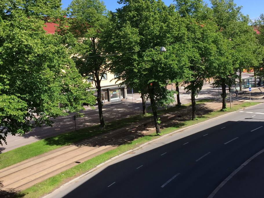 View and tram stop in front