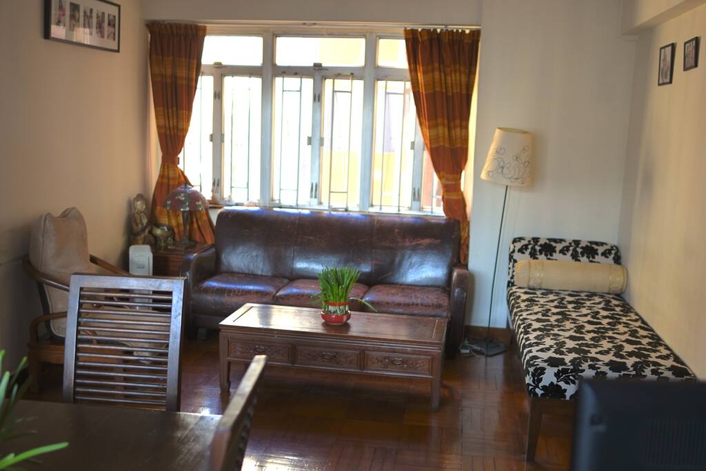 Sitting area, daybed and large well-used sofa
