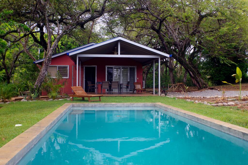 pool is deep enough for dive and also has a shallow area for kids to play or just sit and relax