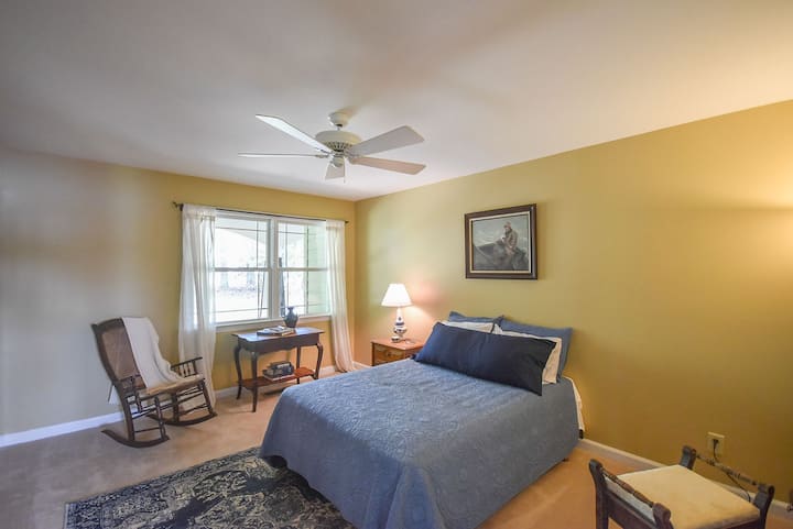 The Cape Fear Room is located downstairs with a full sized bed and adjoining bathroom.