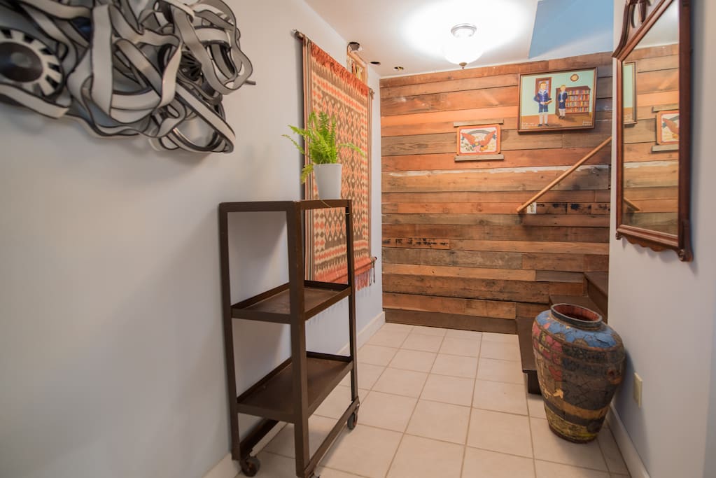 Just outside your entrance. This is a basement apartment.Laundry area to your right.