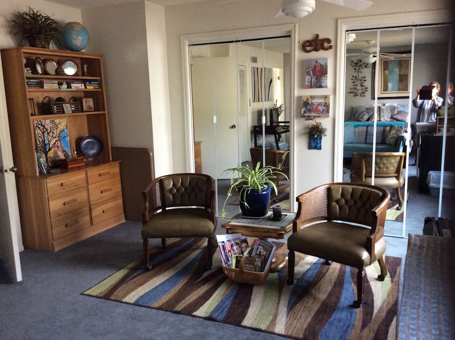 Large room, seating area, chest of drawers for your clothes, mirrors to check yourself out before heading out.