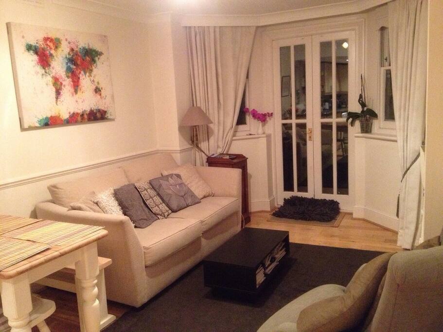The sofa converts to a bed for 2