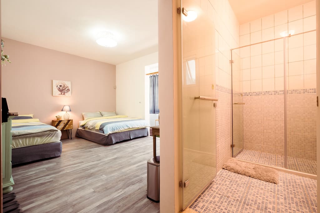 Private room with own bathroom(one double bed + one single bed).
