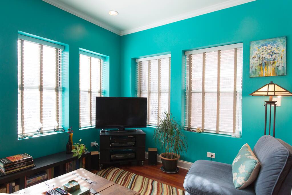 TV, DVD, records and a great reading spot.