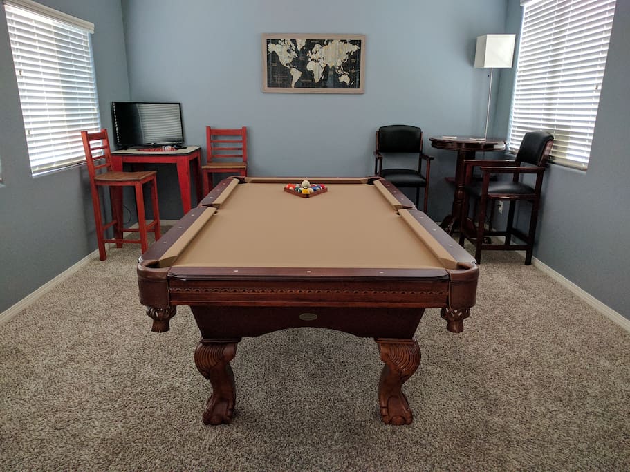 Game room includes billiards, darts, Foosball, and SkeeBall!