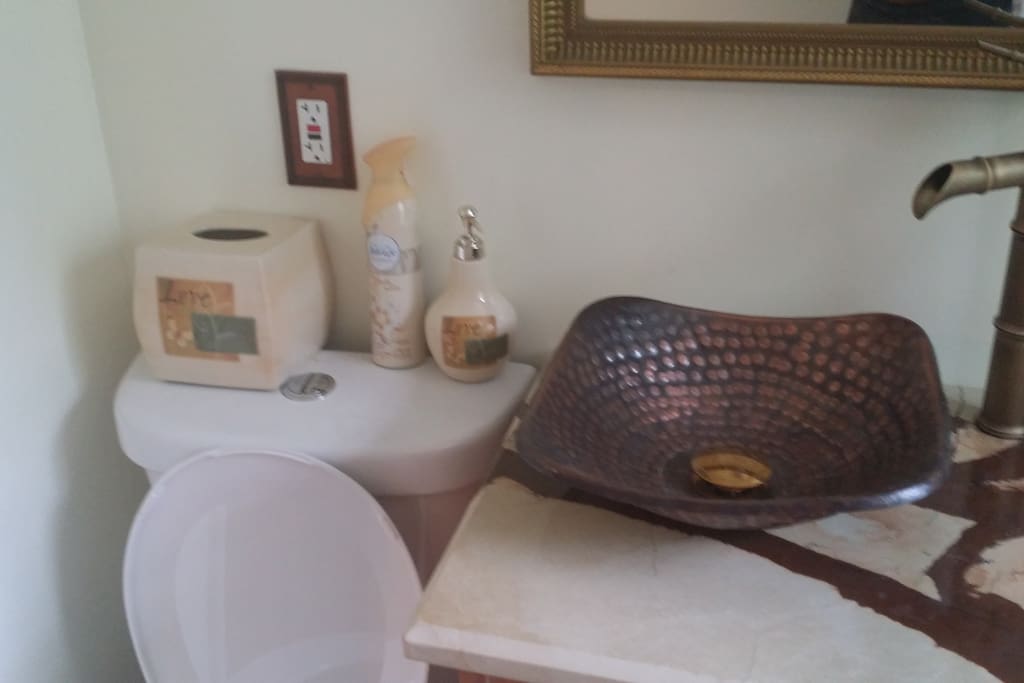 Mexican Hammered Sink, Marble Countertop, Fountain Faucet... Ooo La Laaa