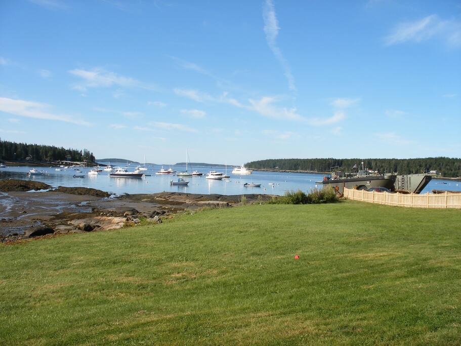 Lawn and beach, at low tide