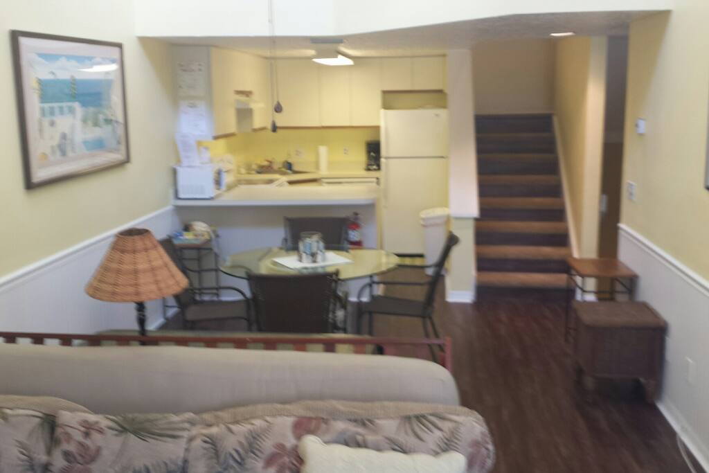 Spacious living area with fold out futon that sleeps 2.