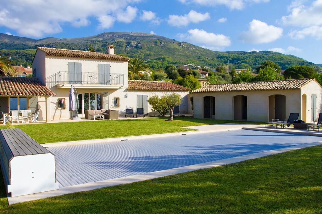 View of the villa and guest house from the garden