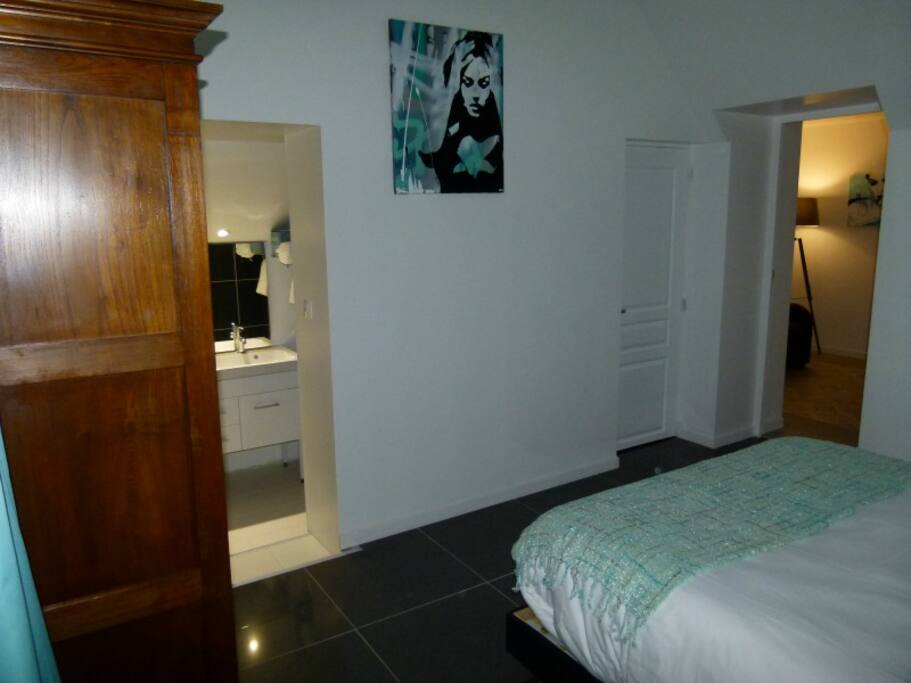 la chambre "Menthe à l'eau" avec sa salle de bain privée et un toilette séparé