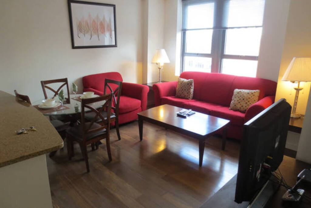 Dining area with seating for four where you can dine in comfort