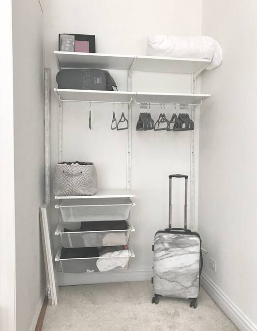 Open closet, cleared out the hanger space and 1 drawer