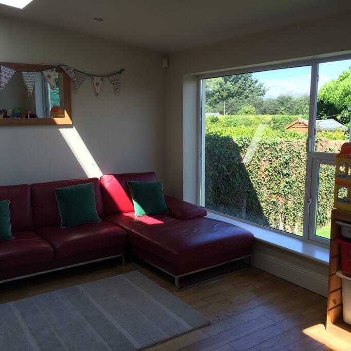 Seating area in kitchen overlooking garden