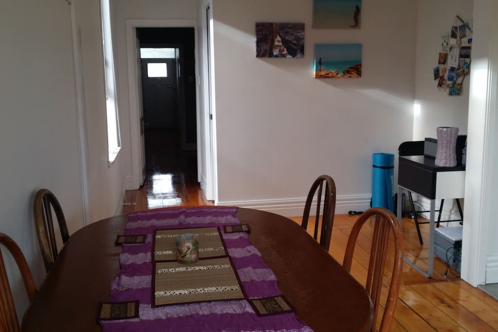 Dining area leading into garden.
