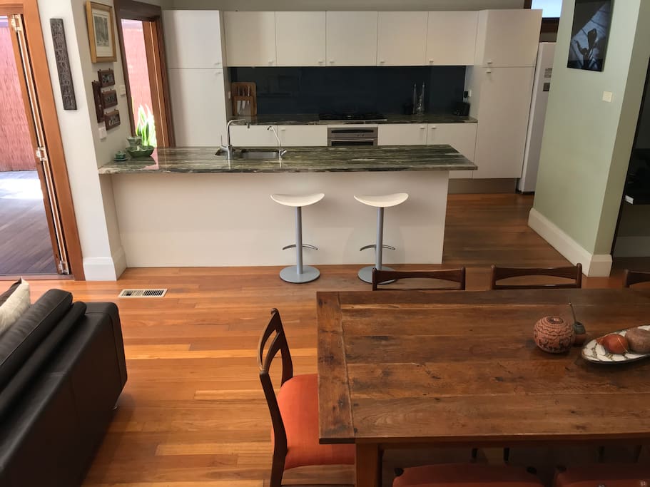 View from dining room to kitchen