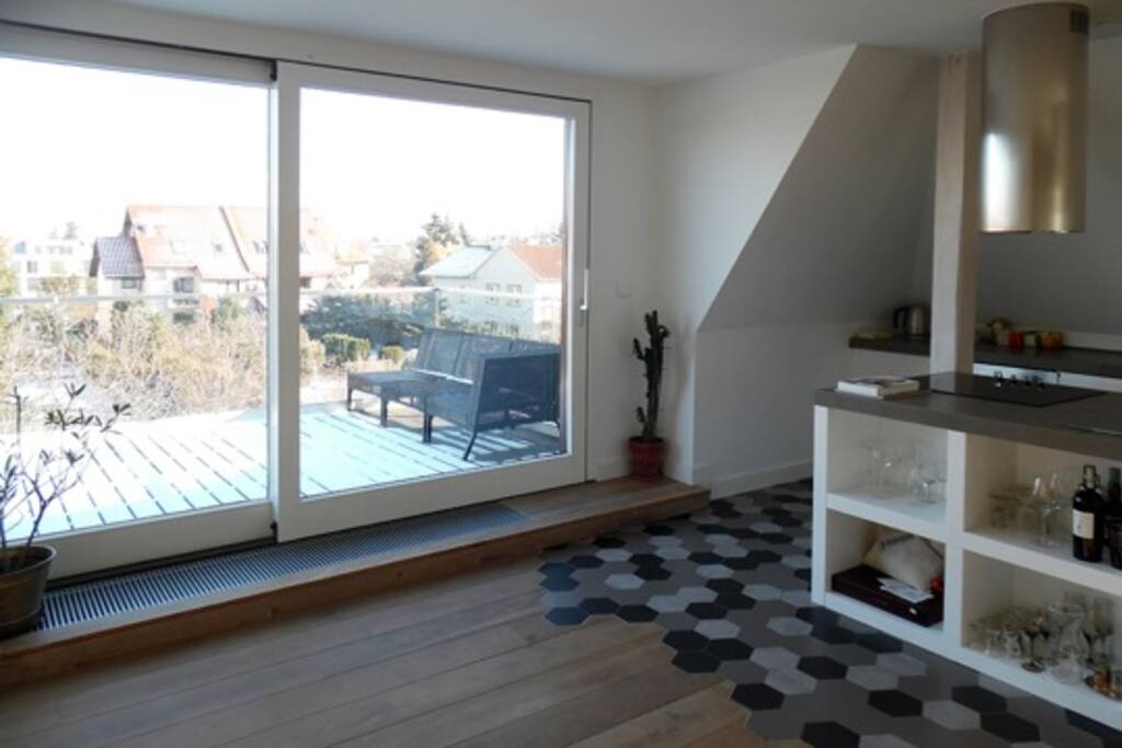 Kitchen island with the rooftop terrace