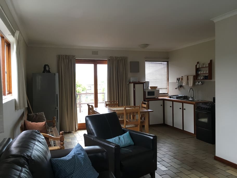 Living area and open plan kitchen