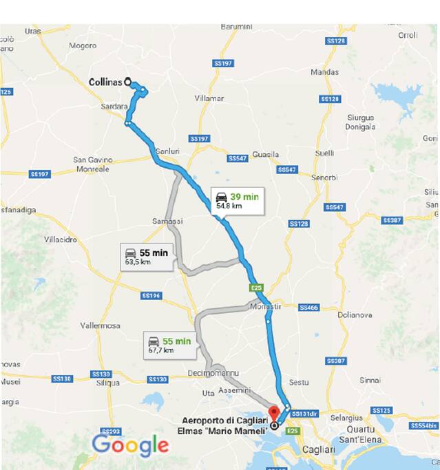 Percorso dall'aeroporto di Cagliari a Collinas