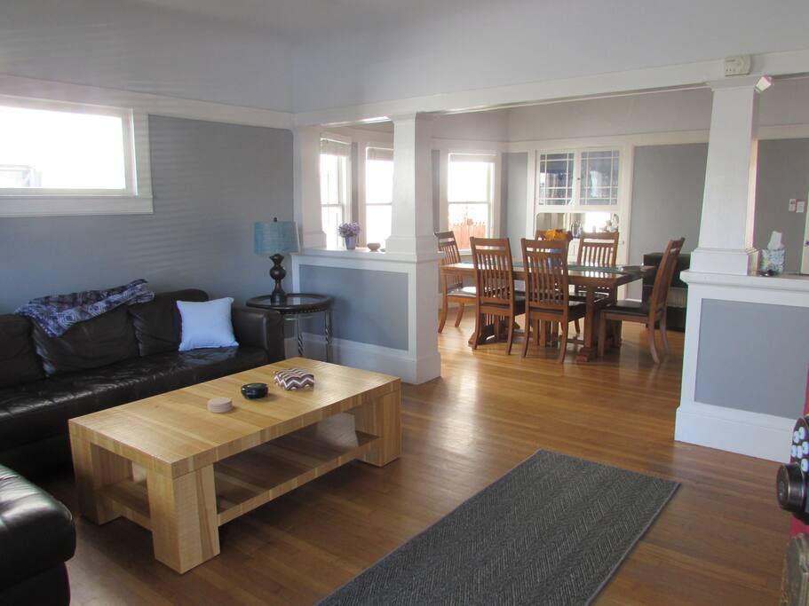 Open floor plan with comfortable leather couch. Relax and listen to music or watch T.V.