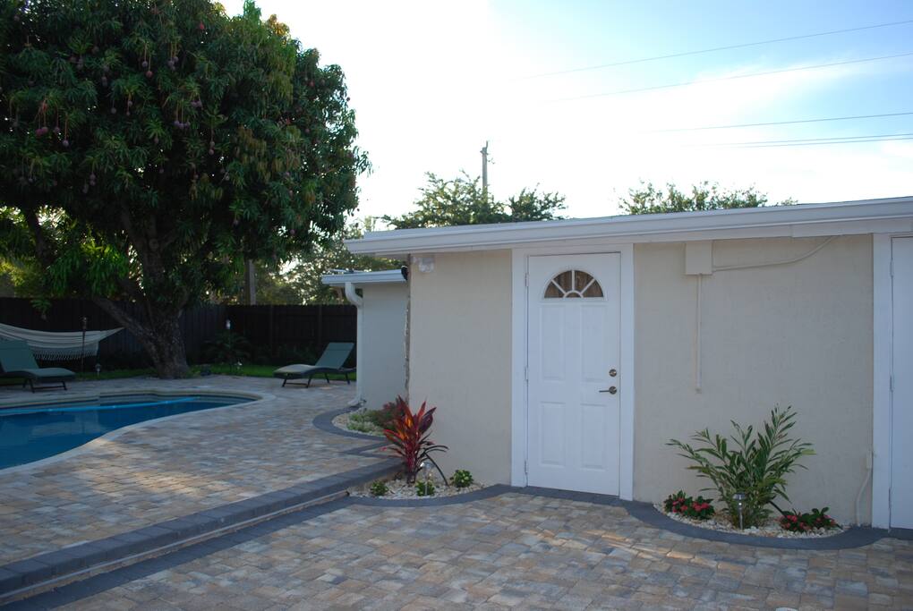 This is your Guesthouse private entrance, located in the back of the main house. It is attached to the main house where owner lives but it is totally private.