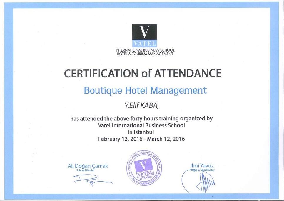 Vatel Boutique Hotel Management Certificate